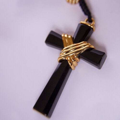 Terço Santa Rita de Cássia Preto Dourado | Presente Católico
