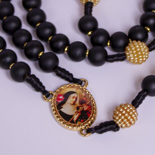 Terço Santa Rita de Cássia Preto Dourado | Presente Católico