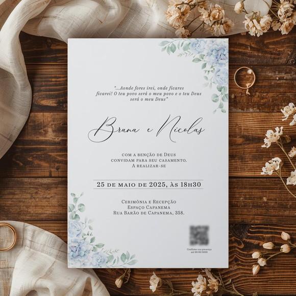 Convite Casamento Azul Serenity Rústico | Coleção Brisa