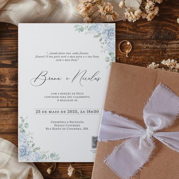 Convite Casamento Azul Serenity Rústico | Coleção Brisa