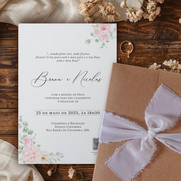 Convite Casamento Floral Rosa | Coleção Pétala
