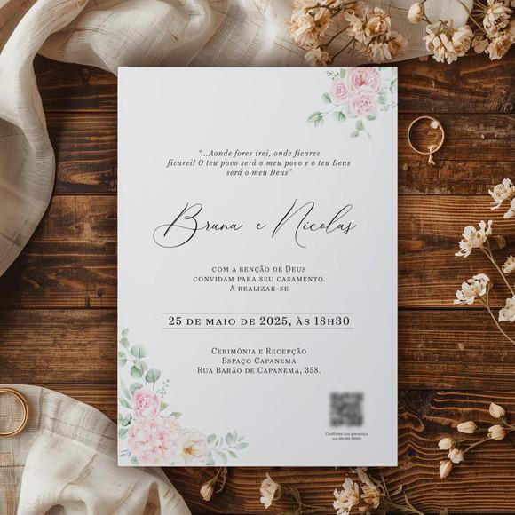 Convite Casamento Floral Rosa | Coleção Pétala