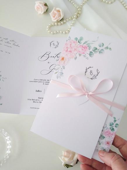 Convite Casamento Floral Rosa | Coleção Pétala