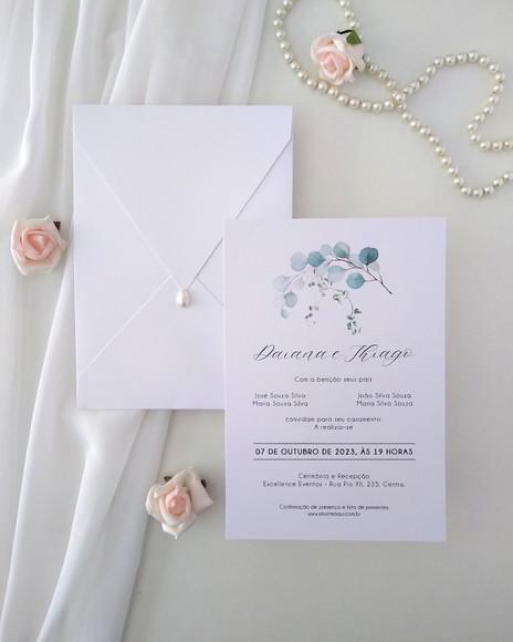 Convite Casamento Folhas Eucalipto | Coleção Bruma