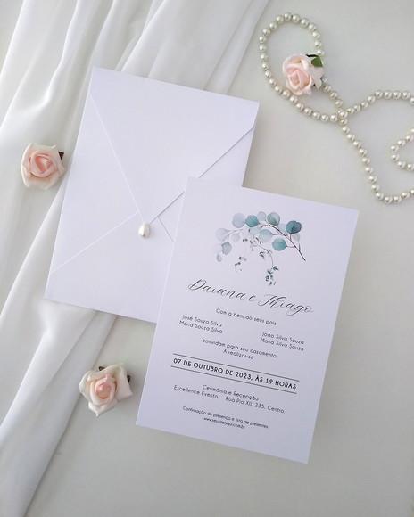 Convite Casamento Folhas Eucalipto | Coleção Bruma