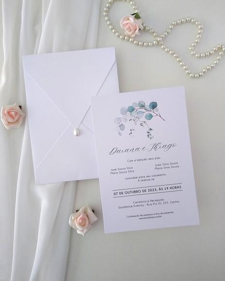 Convite Casamento Folhas Eucalipto | Coleção Bruma