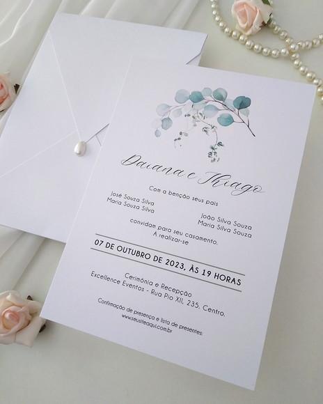 Convite Casamento Folhas Eucalipto | Coleção Bruma