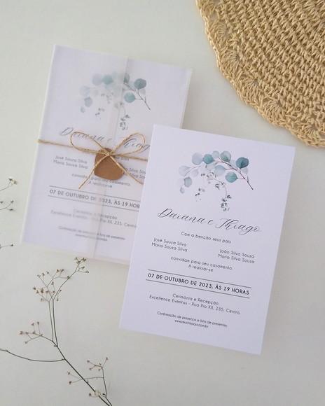 Convite Casamento Folhas Eucalipto | Coleção Bruma