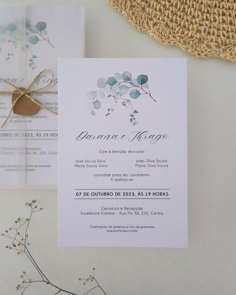 Convite Casamento Folhas Eucalipto | Coleção Bruma