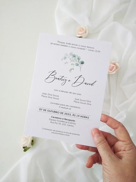 Convite Casamento sem Envelope Eucalipto | Coleção Bruma