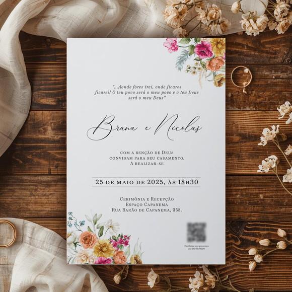 Convite Casamento Rústico Floral Pink | Coleção Joy!