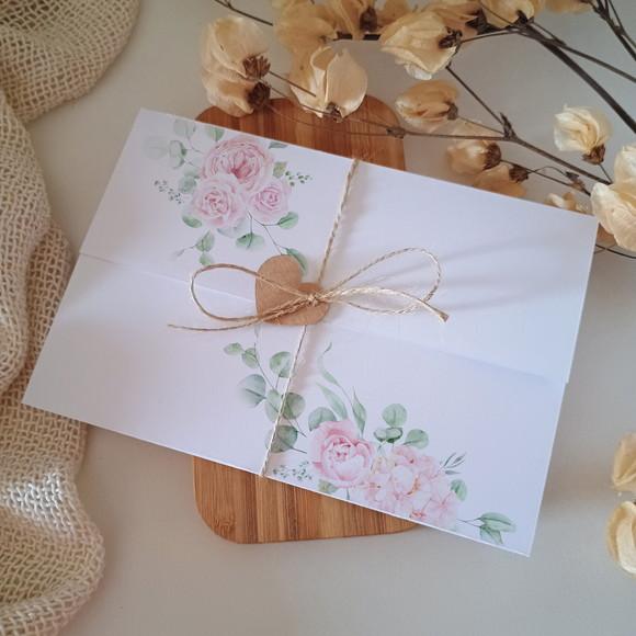 Convite de Casamento Barato | Floral Rosa | Coleção Pétala