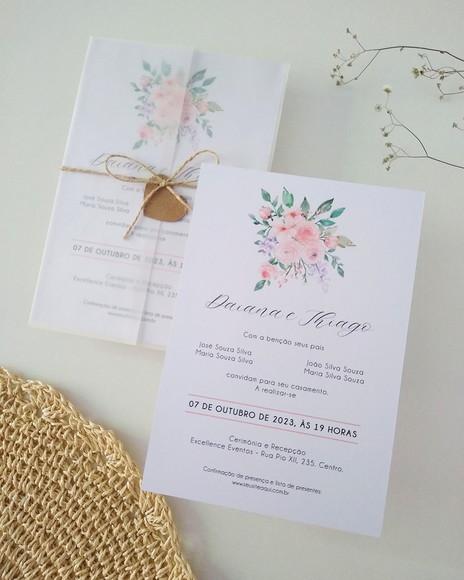 Convite de Casamento Floral Rosa e Lilás