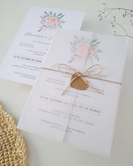 Convite de Casamento Floral Rosa e Lilás