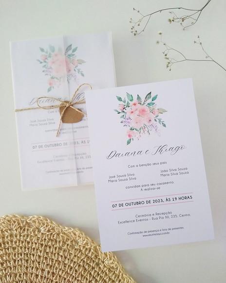 Convite de Casamento Floral Rosa e Lilás