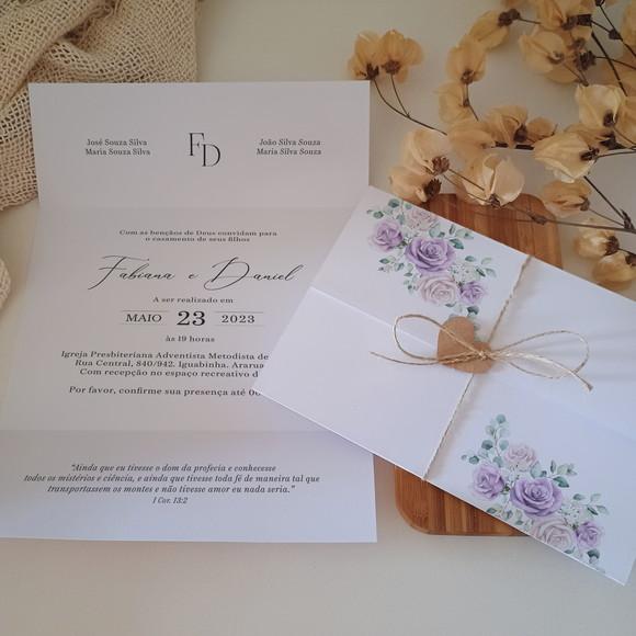 Convite de Casamento Lilás e Rosa