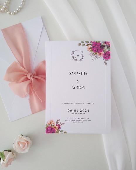 Convite de Casamento Rústico Fúcsia