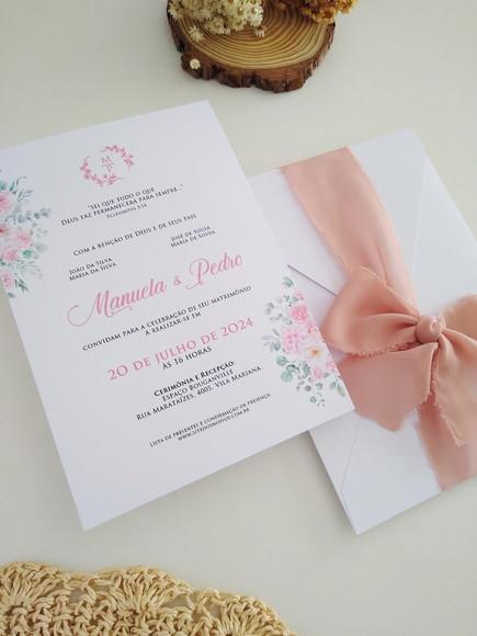 Convite de Casamento Rústico Rosa