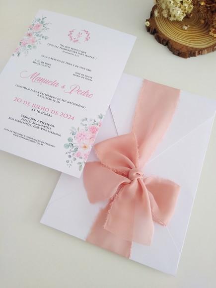 Convite de Casamento Rústico Rosa