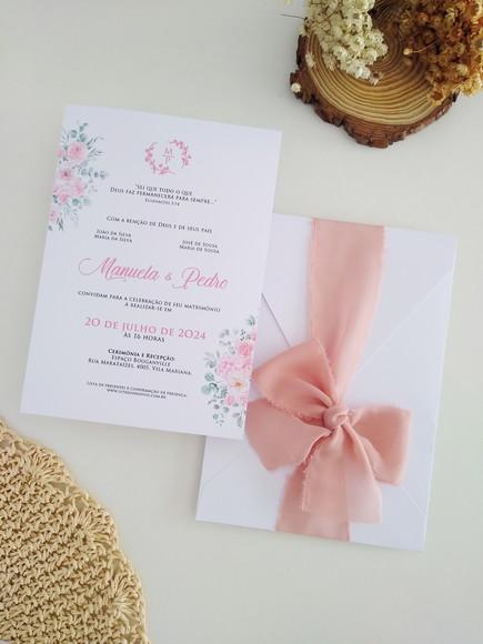 Convite de Casamento Rústico Rosa