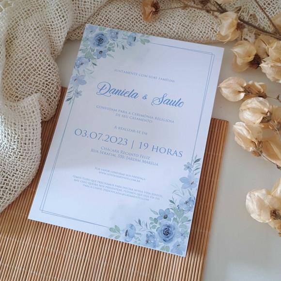 Convite de Casamento sem Envelope Azul Serenity