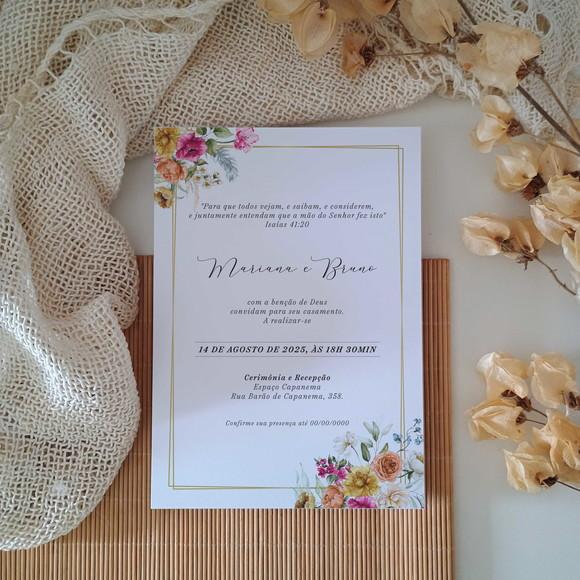 Convite de Casamento sem Envelope Estilo Boho Chic Pink