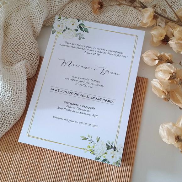 Convite de Casamento sem Envelope Floral Branco e Verde