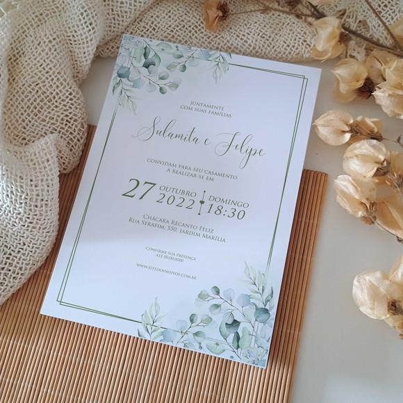 Convite de Casamento sem Envelope Eucalipto