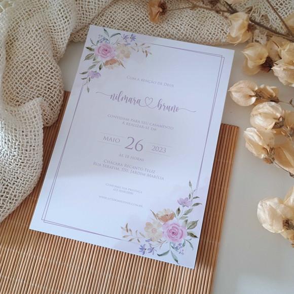 Convite de Casamento sem Envelope Floral Candy Color