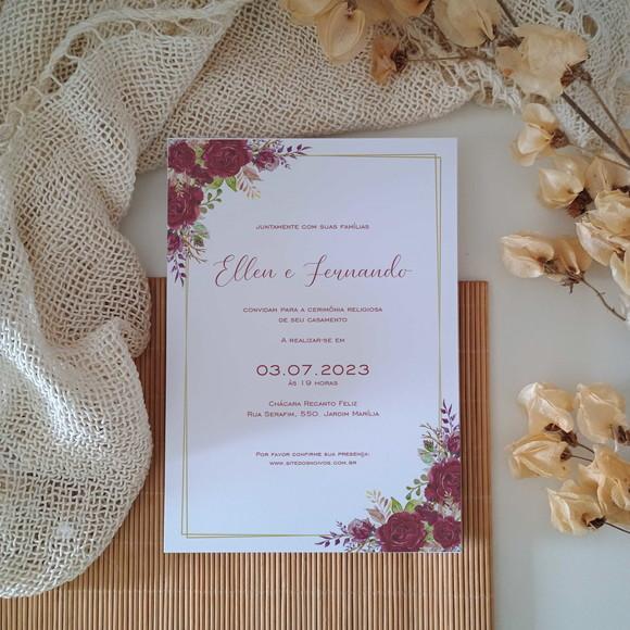 Convite de Casamento sem Envelope Marsala