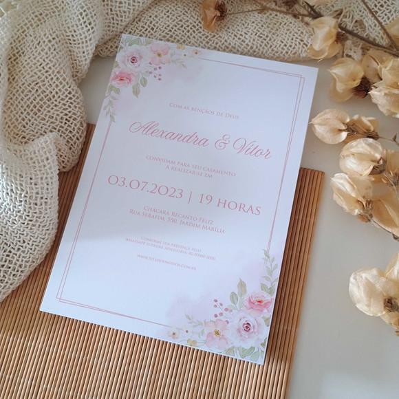 Convite de Casamento sem Envelope Rosa
