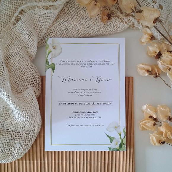 Convite de Casamento sem Envelope Lírio Branco