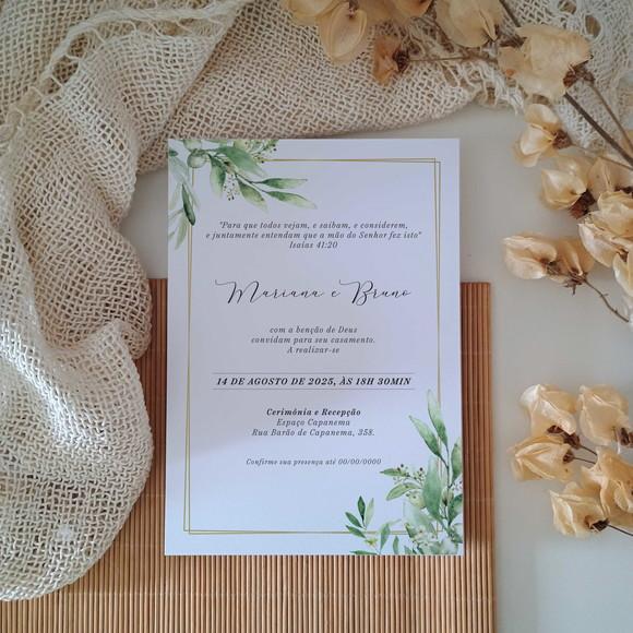 Convite de Casamento sem Envelope Verde Oliva