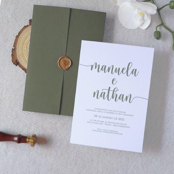Convite de Casamento Verde Oliva com Lacre de Cera