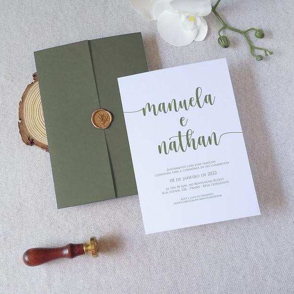 Convite de Casamento Verde Oliva com Lacre de Cera