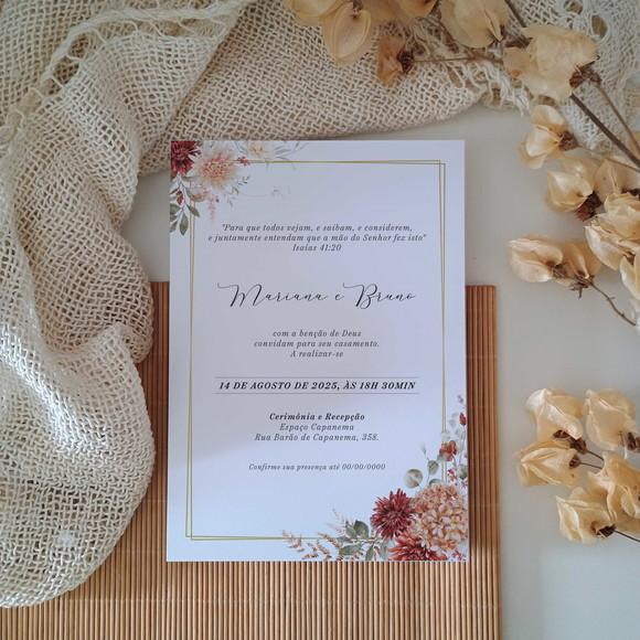 Convite sem Envelope Casamento | Terracota | Coleção Âmbar