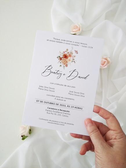 Convite sem Envelope Casamento | Terracota | Coleção Âmbar
