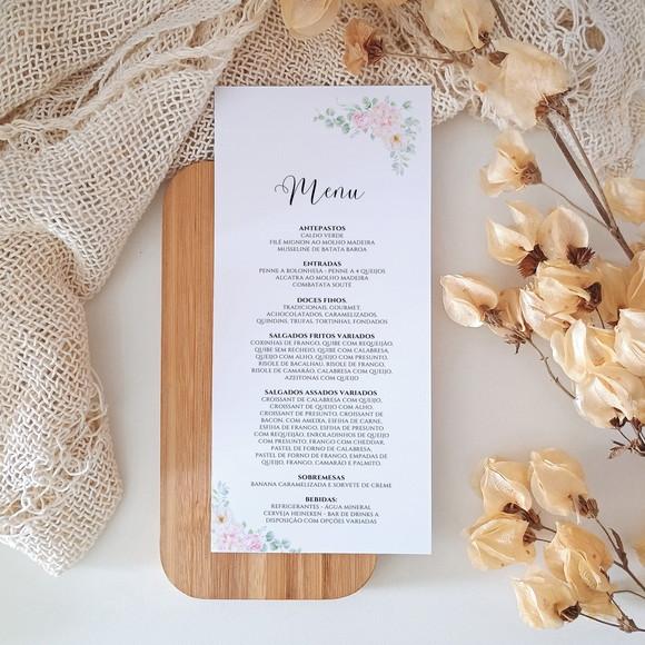 Menu para Casamento Floral Rosa | Coleção Pétala