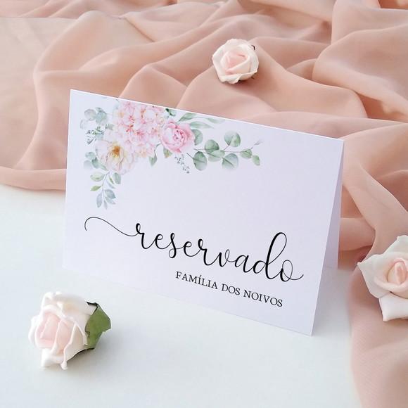 Placa Reserva Mesa Casamento | Floral Rosa | Coleção Pétala