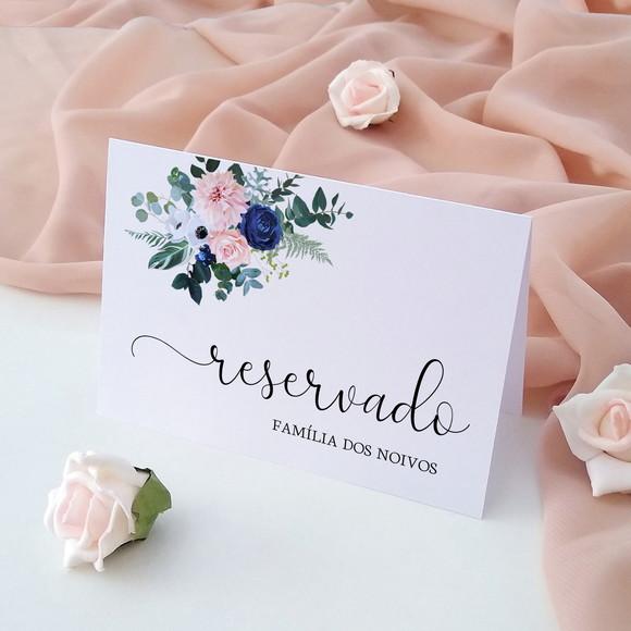 Placas Reservado Casamento Reserva de Mesa Azul Marinho Rosa