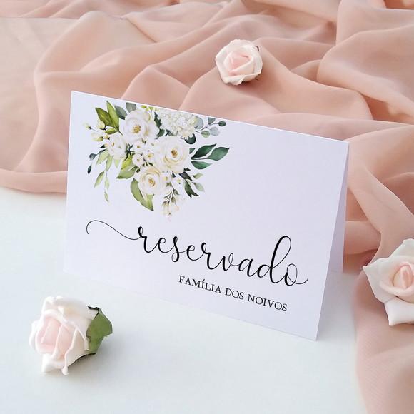 Placas Reservado Casamento Reserva de Mesa Floral Branco