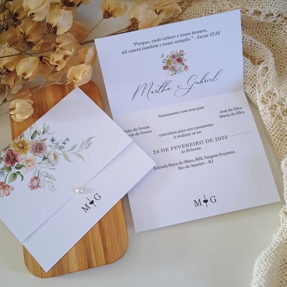Promoção - Convite de Casamento Barato com Floral Boho