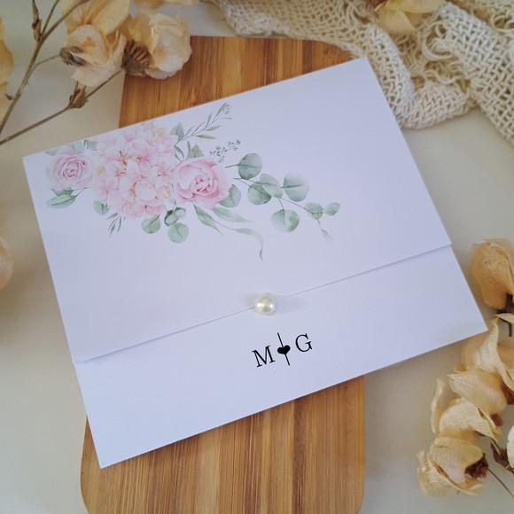Promoção - Convite de Casamento Barato com Floral Rosa