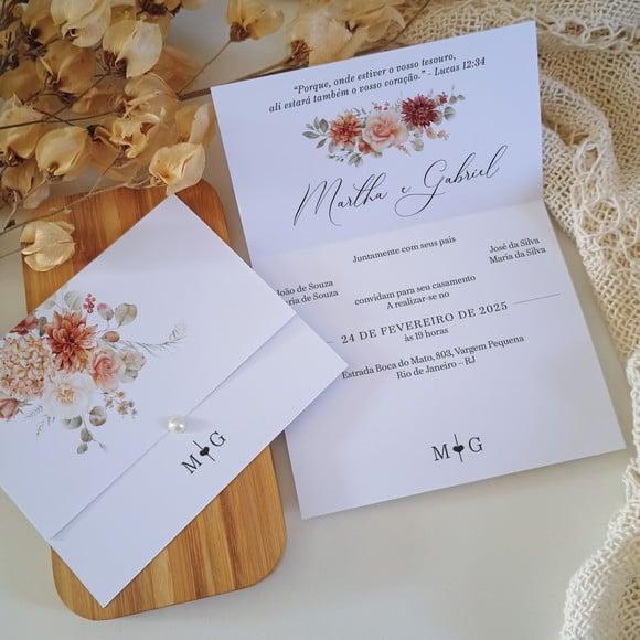 Promoção - Convite de Casamento Barato com Floral Terracota