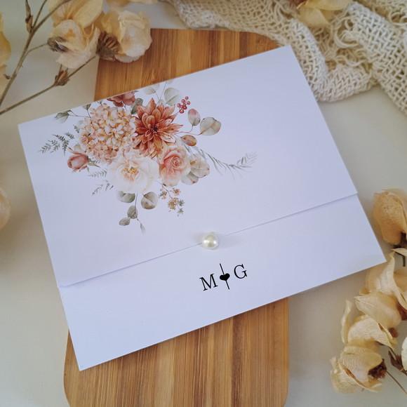 Promoção - Convite de Casamento Barato com Floral Terracota