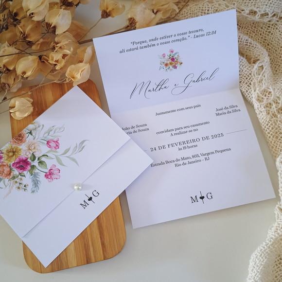 Promoção - Convite de Casamento Barato com Floral Pink