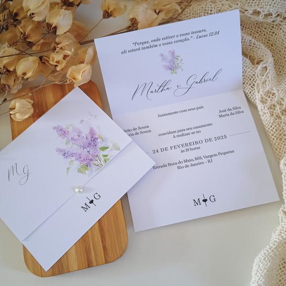 Promoção - Convite de Casamento Barato com Floral Lavanda