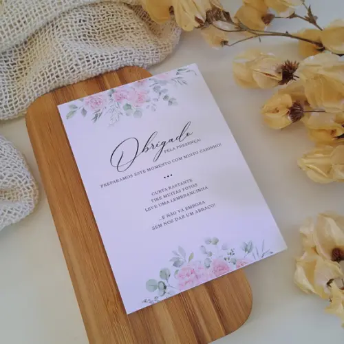 Cartão Agradecimento Casamento Floral Rosa | Coleção Pétala