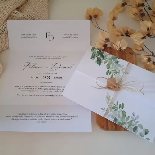 Convite Barato Casamento | Greenery | Coleção Verano