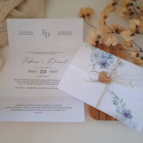 Convite Barato Casamento Azul Serenity | Coleção Brisa